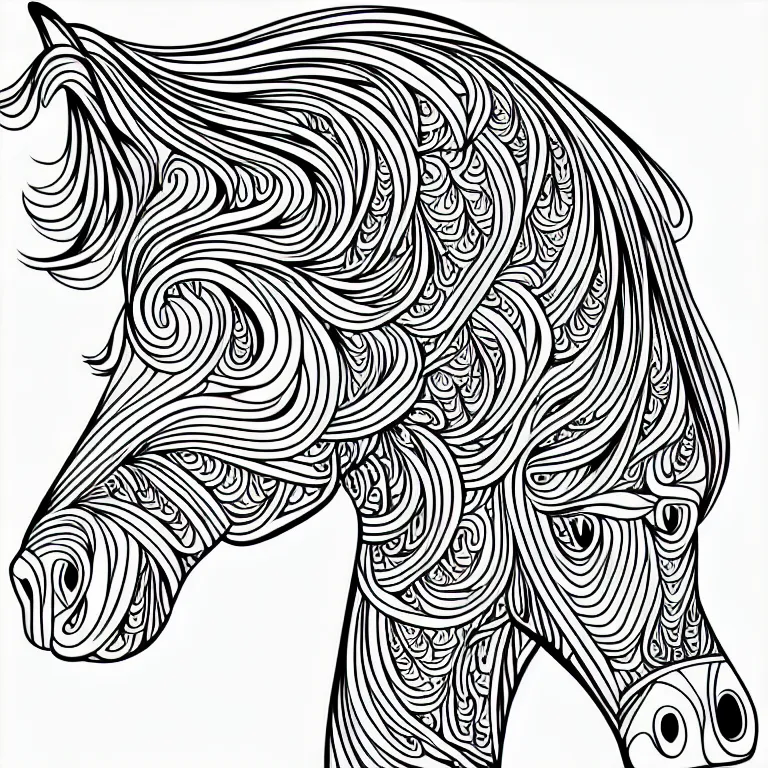 Image similar to beautiful horse, ornamental, fractal, line art, vector, outline, simplified, colouring page