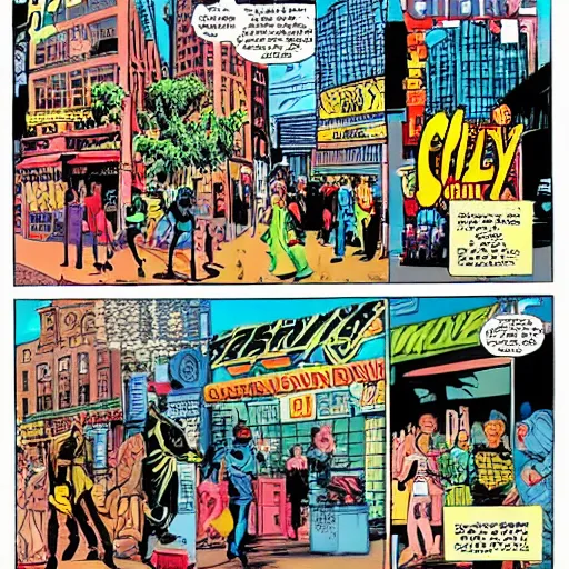 Prompt: bustling city, comic book stlye