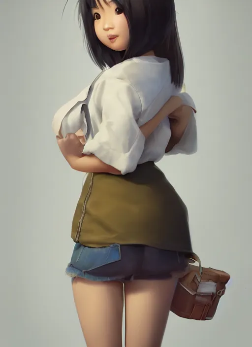 Image similar to a cute asian girl, in the style of pixar animation, full body shot, viewed from bellow, award winning, hyper detailed, studio lighting, artstation, octane renderer, unreal engine