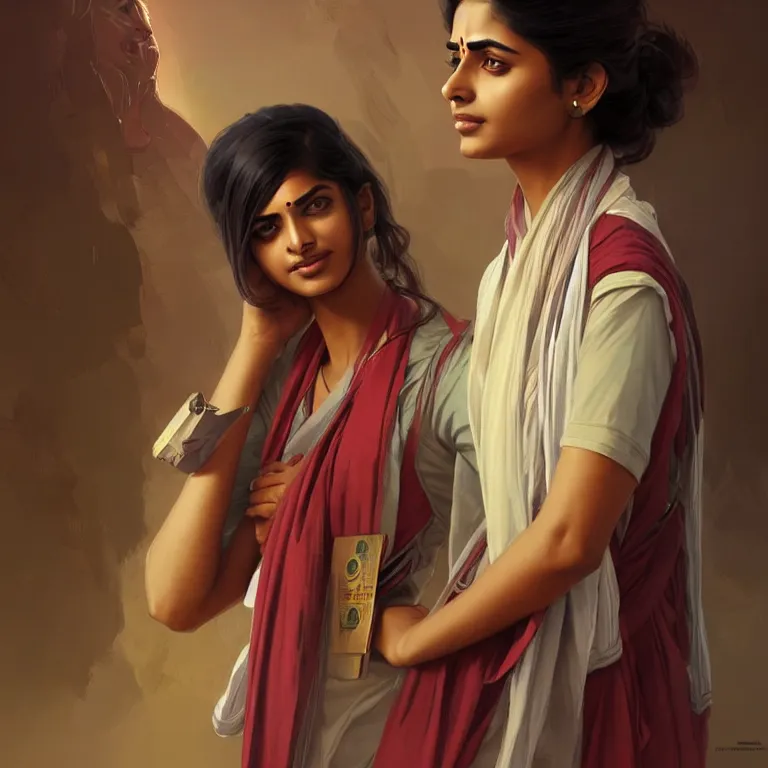 Image similar to Anxious pretty young Indian doctor in modern clothes waiting at the airport, portrait, sci-fi face, elegant, highly detailed, digital painting, artstation, concept art, smooth, sharp focus, illustration, art by artgerm and greg rutkowski and alphonse mucha