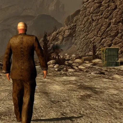 Image similar to Close up screenshot of Janusz Korwin-Mikke in the game Fallout: New Vegas (2010), screenshot from Fallout: New Vegas (2010)