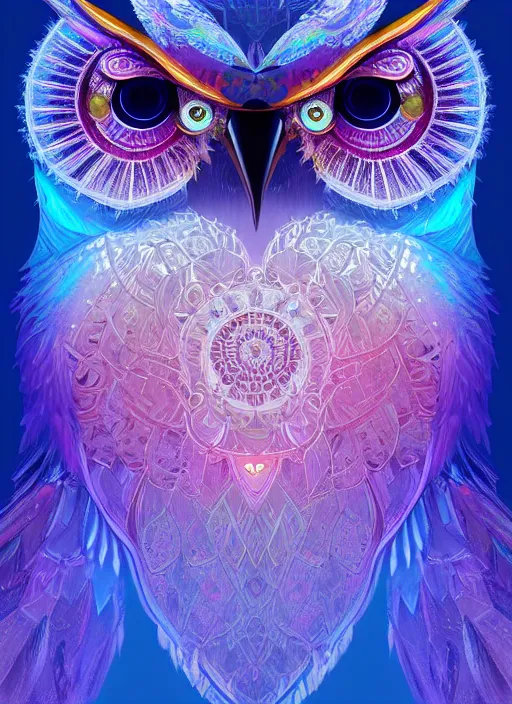 Image similar to symmetry!! product render poster vivid colors divine proportion owl, ice and snow, glowing fog intricate, elegant, highly detailed, digital painting, artstation, concept art, smooth, sharp focus, illustration,