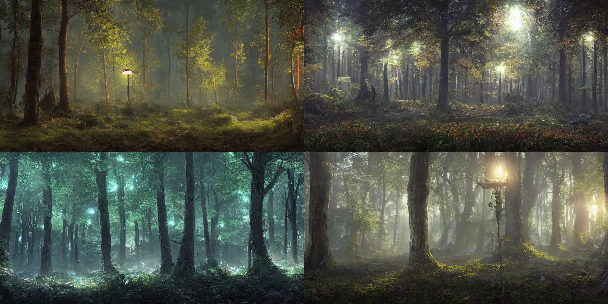 Prompt: Wide shot, hyperdetailed masterpiece concept art of a realistic 3d block glowing in the forest, 4k Detailed Matte Illustration trending on ArtStation