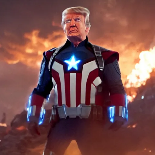 Prompt: film still of Trump in avengers endgame