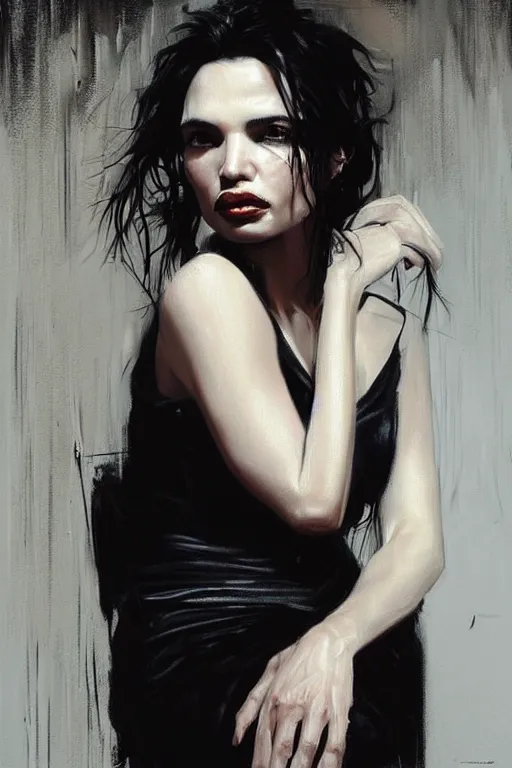 Image similar to Beautiful detailed portrait of Beatrice Dalle by Jeremy Phil Hale and Casey Baugh, trending on pinterest