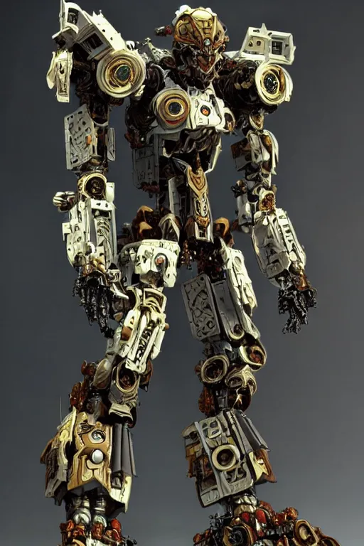 Prompt: cinematic still in machine - warrior - 2, intricate ornate humanoid mecha warrior,