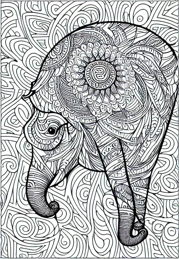 Image similar to elephant ornaments fractal ink drawing line art colouring page vector