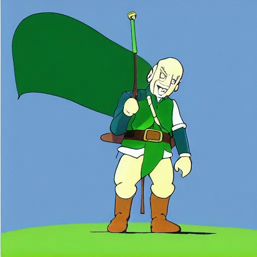 Image similar to cel - shaded image of joe biden as tingle from legend of zelda, studio ghibli animation cel