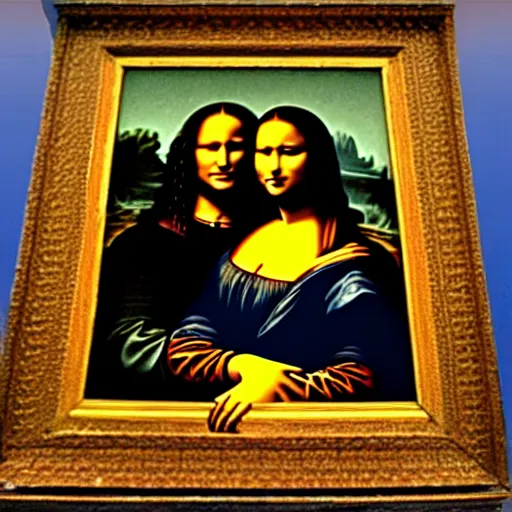 Image similar to Mona Lisa hugging leonardo da vinci