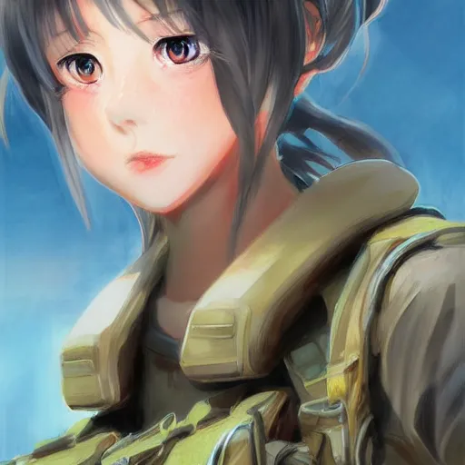 Image similar to anime girl in a united states army special forces uniform, digital art, portrait, krenz cushart, christopher balaskas