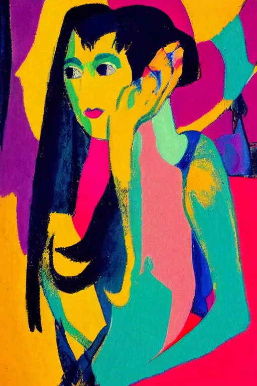 Prompt: girls portrait, abstract, rich details, modern composition, coarse texture, visible strokes, colorful, Kirchner, Gaughan, Caulfield, Aoshima, Earle