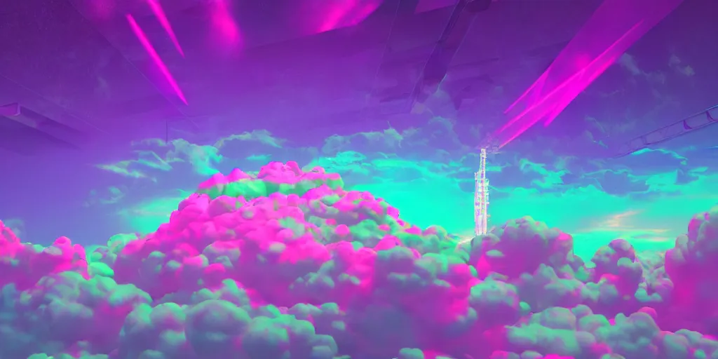 Image similar to vaporwave light show while female rappers performs on stage, storm clouds, volumetric lighting, digital art, vapor wave, hip hop, surreal, trending on Artstation, professional artist, detailed, 4k