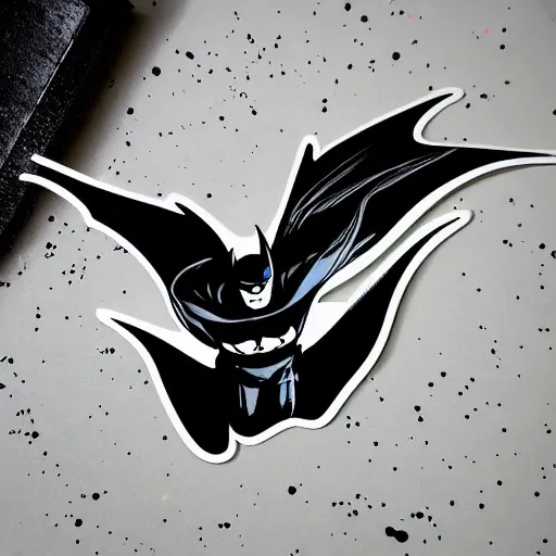 Image similar to die cut sticker, batman breakdancing in techwear splatter paint