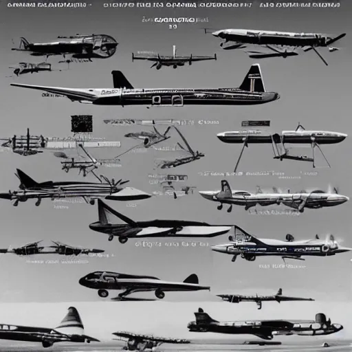 Prompt: the entire history of aviation condensed into a single highly detailed picture