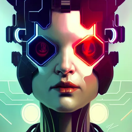 Image similar to Hacker cyberpunk Humanoid Robot portrait, highly detailed, digital painting, artstation, concept art, smooth, sharp focus, illustration, art by artgerm and greg rutkowski and alphonse mucha