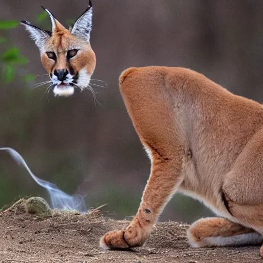 Image similar to caracal smoking a cigarette