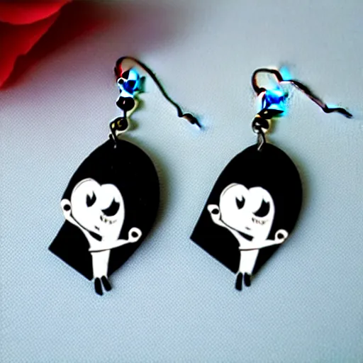 Image similar to 2 d earrings in the style of tim burton