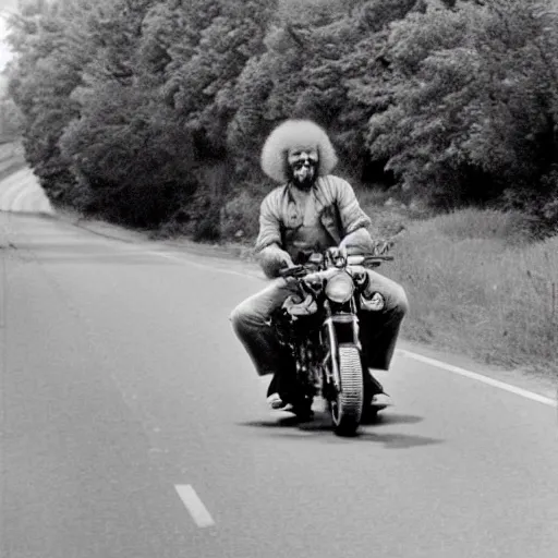 Prompt: bob ross screaming on motorcycle