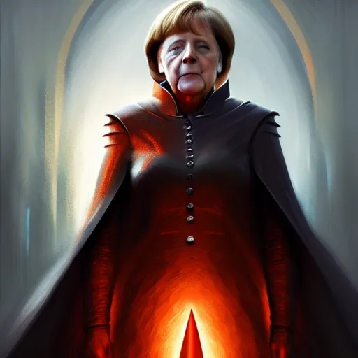 Prompt: Angela merkel is sauron. Detailed digital art by greg rutkowski, Thomas kinkade, Keith Parkinson, artstation, cgsociety, deviantart, 8k, HD