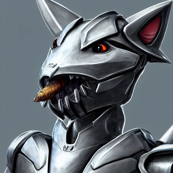 Image similar to high quality close up headshot of a cute beautiful stunning robot anthropomorphic female dragon, with sleek silver armor, a black OLED visor over the eyes, facing the camera, high quality maw open and about to eat you, you being dragon food, the open maw being detailed and soft, highly detailed digital art, furry art, anthro art, sci fi, warframe art, destiny art, high quality, 3D realistic, dragon mawshot, maw art, furry mawshot, macro art, dragon art, Furaffinity, Deviantart