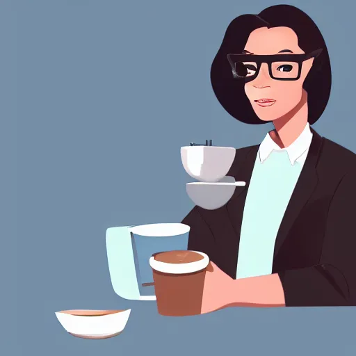 Prompt: anthropomorphic black female male fox young adult, wearing glasses and a long sleeve shirt, enjoying coffee at a coffee shop, digital art, award winning trending on artstation