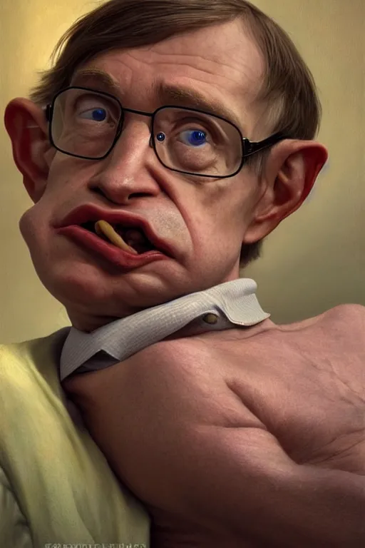 Image similar to photorealistic portrait photograph of stephen hawking as shrek, upper body, handsome, depth of field, soft focus, highly detailed, intricate, realistic, national geographic cover, soft glow, textured, artstation, concept art, sharp focus, illustration, art by artgerm and greg rutkowski and alphonse mucha