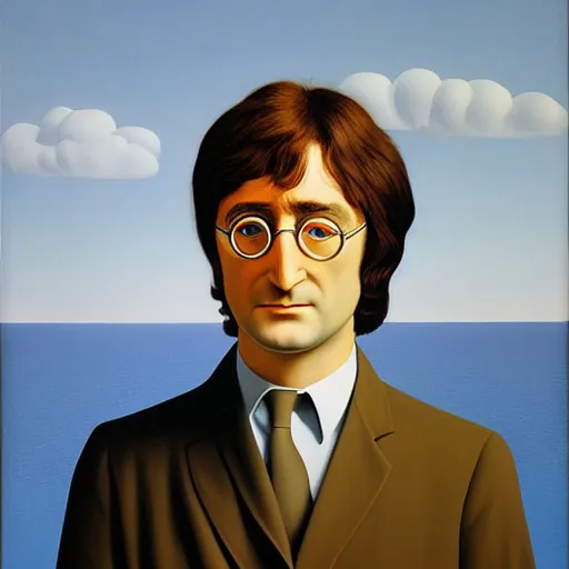 Image similar to painting of a young john lennon by rene magritte, hd, 4 k, detailed, award winning