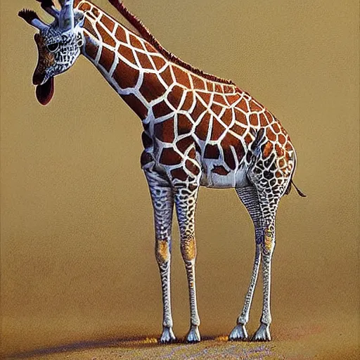 Prompt: a giraffe with hollowed inset sunken recessed spots, recessed, skeletal, bony, structural by Jeffrey Smith Chad Knight
