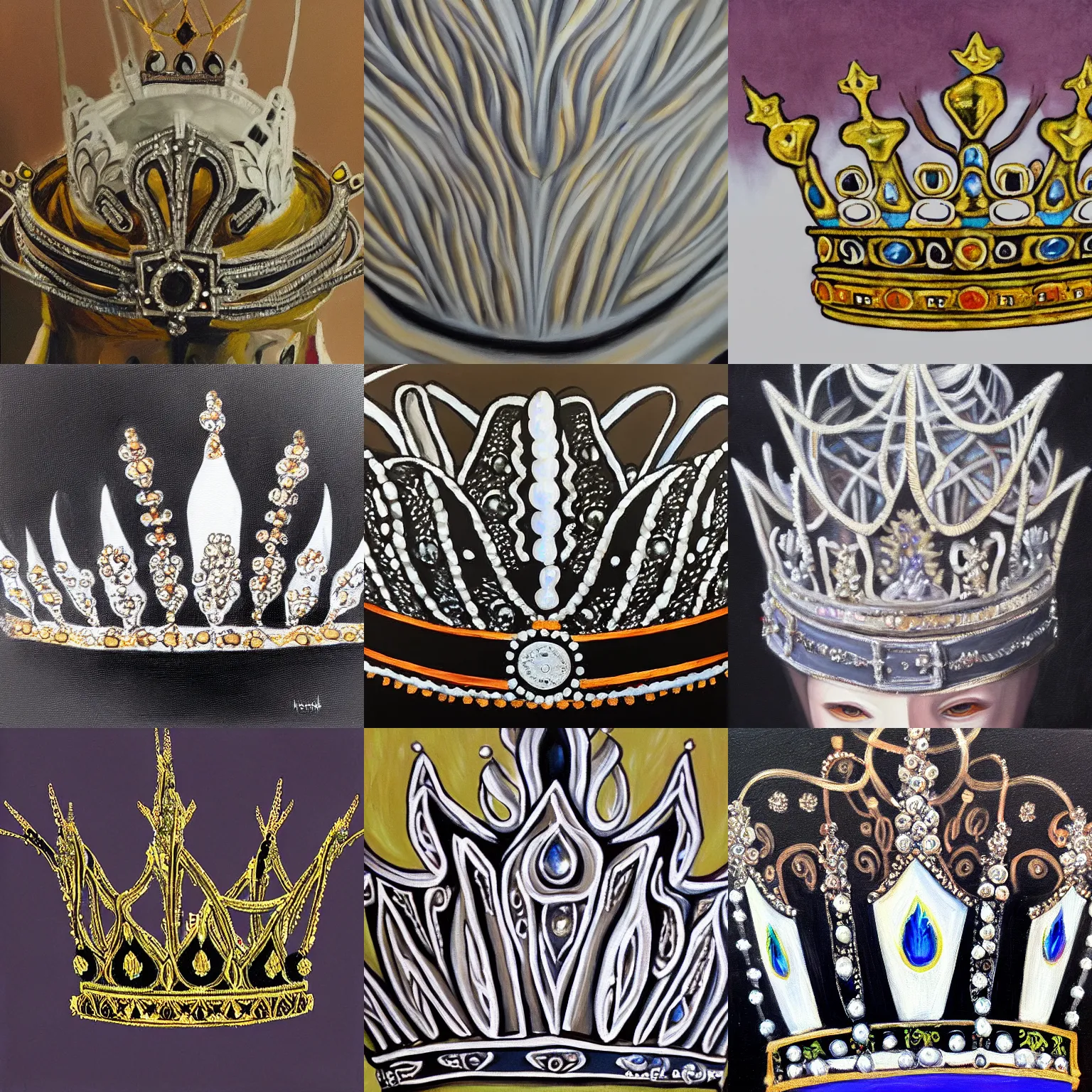 Image similar to closeup of an albino crown, high contrast, oil paint, extremely detailed