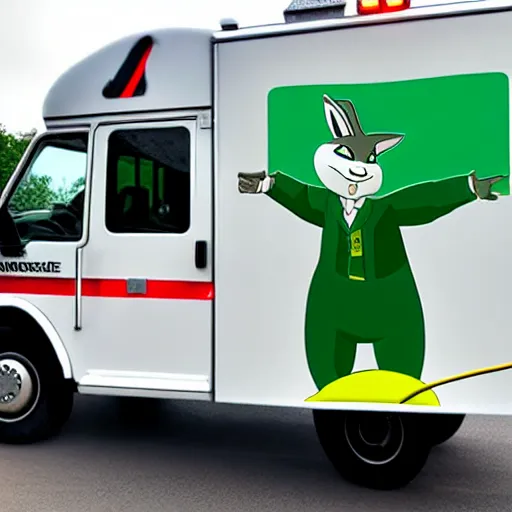 Image similar to big chungus meme, anthropomorphic ambulance shaped like big chungus, high resolution photo