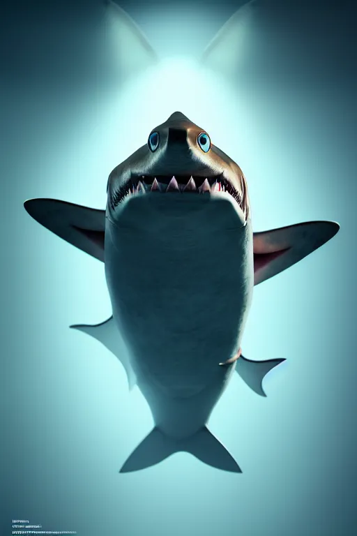 Prompt: anthropomorphic business shark character concept cinematic lighting, smooth, high detail, glowing eyes, studio quality, highly detailed, centered, octane render, by alexandros pyromallis, fog volumes, metal panels, frank zappa, fsociety by greg rutkowski