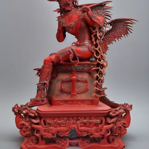 Image similar to museum angeline joile statue monument made from chinese porcelain brush face hand painted with iron red dragons full - length very very detailed by rutkowski symmetrical well proportioned