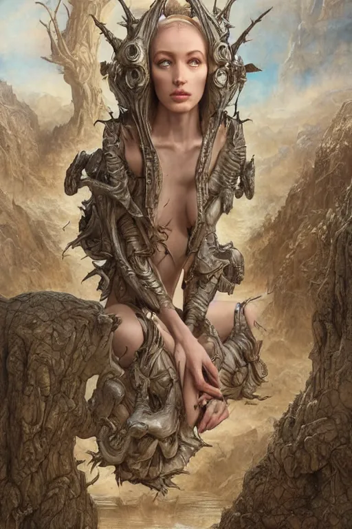 Prompt: a fashion editorial of a alien with scaled skin meditating. she is wearing a tactical suit and has many body modifications. by tom bagshaw, donato giancola, hans holbein, walton ford, gaston bussiere, brian froud, peter mohrbacher and magali villeneuve. 8 k, fashion editorial, cgsociety