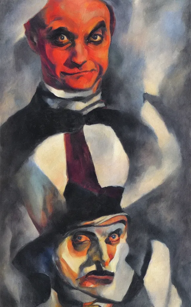 Image similar to portrait of conrad veidt as gwynplaine freakish grin, award winning oil painting, sharp color palette