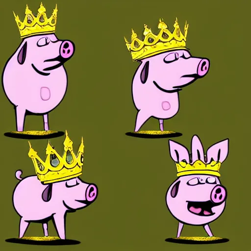 Prompt: concept sketches of a pig wearing a gold crown in the style of spongebob