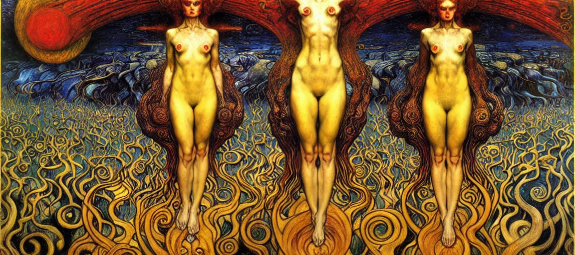 Image similar to Divine Chaos Engine by Karol Bak, Jean Delville, William Blake, Gustav Klimt, and Vincent Van Gogh, symbolist, visionary