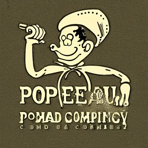 Prompt: dream logo for cannabis company, Popeye smoking cannabis, old, dates, worn, faded