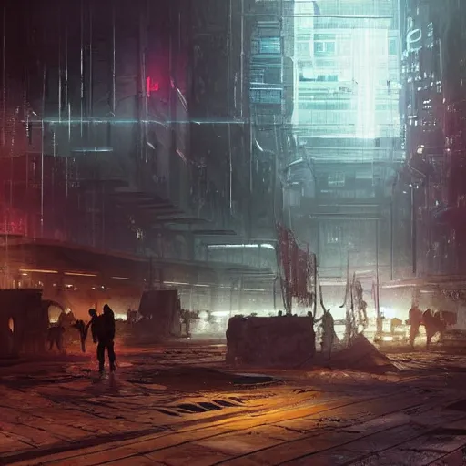 Prompt: rts cyberpunk destiny in an underground city. Atmospheric and ominous lighting by Joe McNally