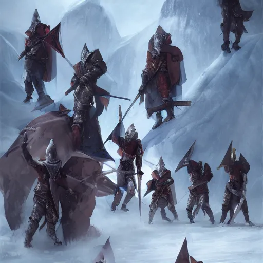 Prompt: medieval knights killed by icestakes in the arctic, ice spikes errupt from the ground, grimdark, 8 k, tending on artstation, octane render, photograph, photorealistic, in style of peter mohrbacher