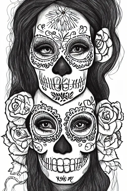 Prompt: Illustration of a sugar skull day of the dead girl, art by rupi kaur