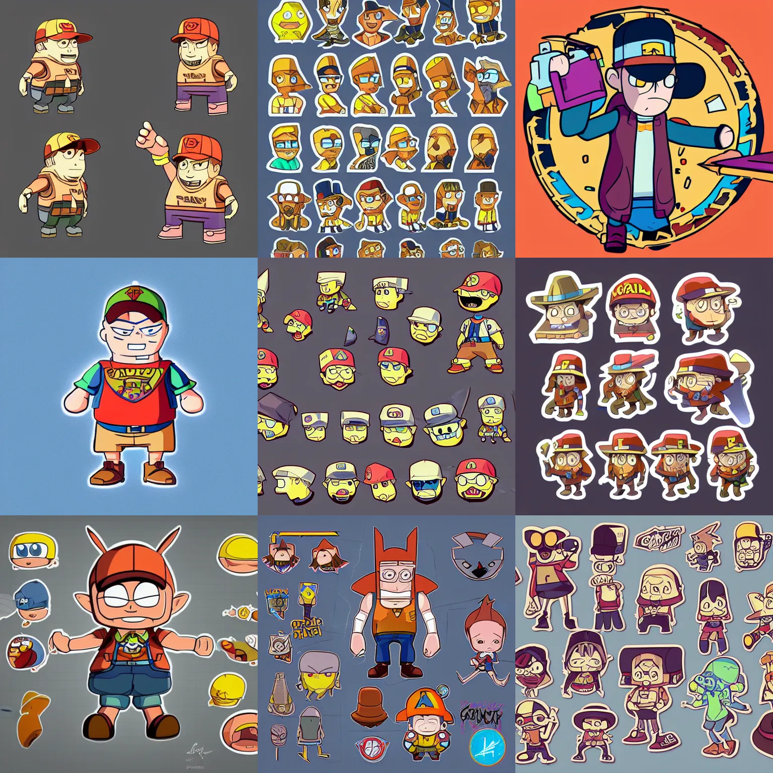 Prompt: a drawing of a gravity falls character, vector art by Jan Konůpek, 2d game art by Pixar, set of stickers by Akira Toriyama, featured on polycount, behance contest winner, mingei, sketchfab, low poly