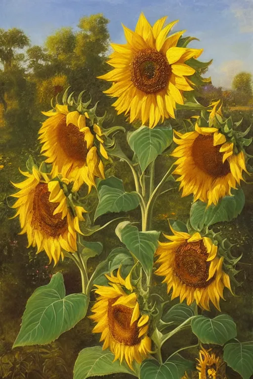 Image similar to lots of sunflowers in a garden, golden hour, artstation, by J. C. Leyendecker and Peter Paul Rubens