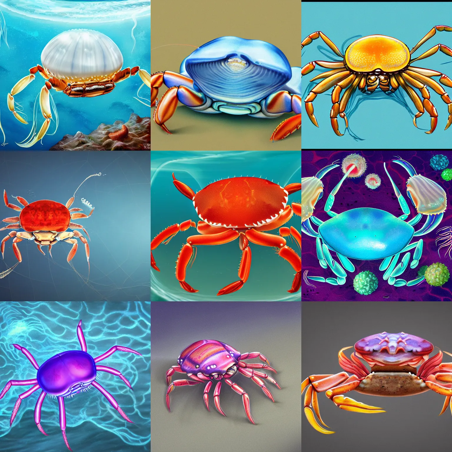 Prompt: New species of crab mixed with a jellyfish, hyperrealism, 4k