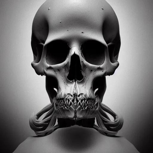 Image similar to A white raven skull, white human spine, baroque painting, beautiful detailed intricate insanely detailed octane render trending on Artstation, 8K artistic photography, photorealistic, chiaroscuro, Raphael, Caravaggio beautiful BW monochrome