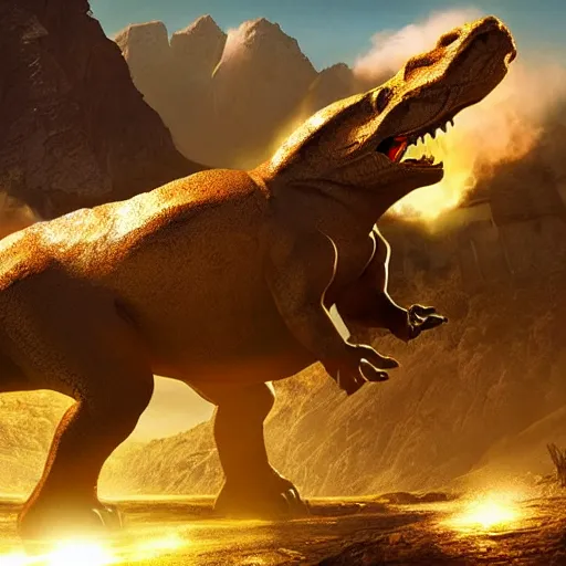 Prompt: golden nessy dinosaur apex legends