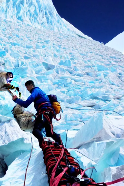 Prompt: vitalik climbing everest with wolves