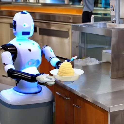 Image similar to robot serving ice cream.