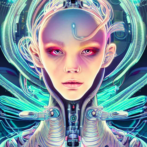 Prompt: ethereal, wired, cybernetic alien princess in the mountains, extremely detailed, sharp focus, wide angle, smooth, digital illustration, by james jean, by rossdraws, frank franzzeta, sakimichan