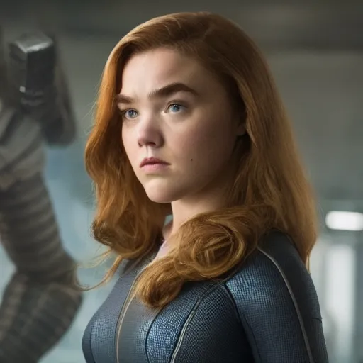 Prompt: Fantastic Four Sue Storm played by Florence Pugh, Realistic 4k, Still