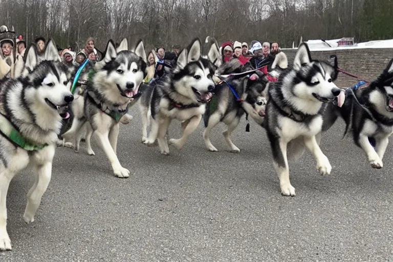 Prompt: General husky of the dog army marching his dog battalion to an epic battle